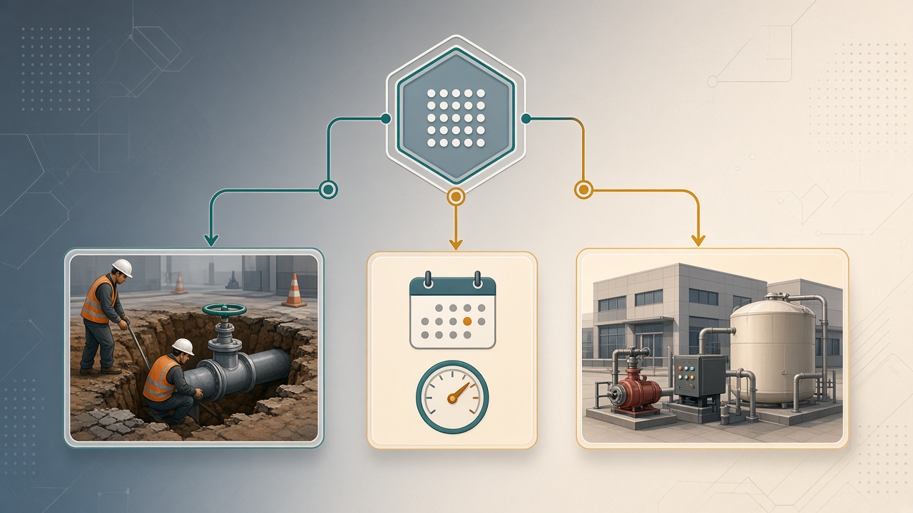 Remediation flowchart for failed hydrant flow tests including utility work re-test and pump storage workarounds