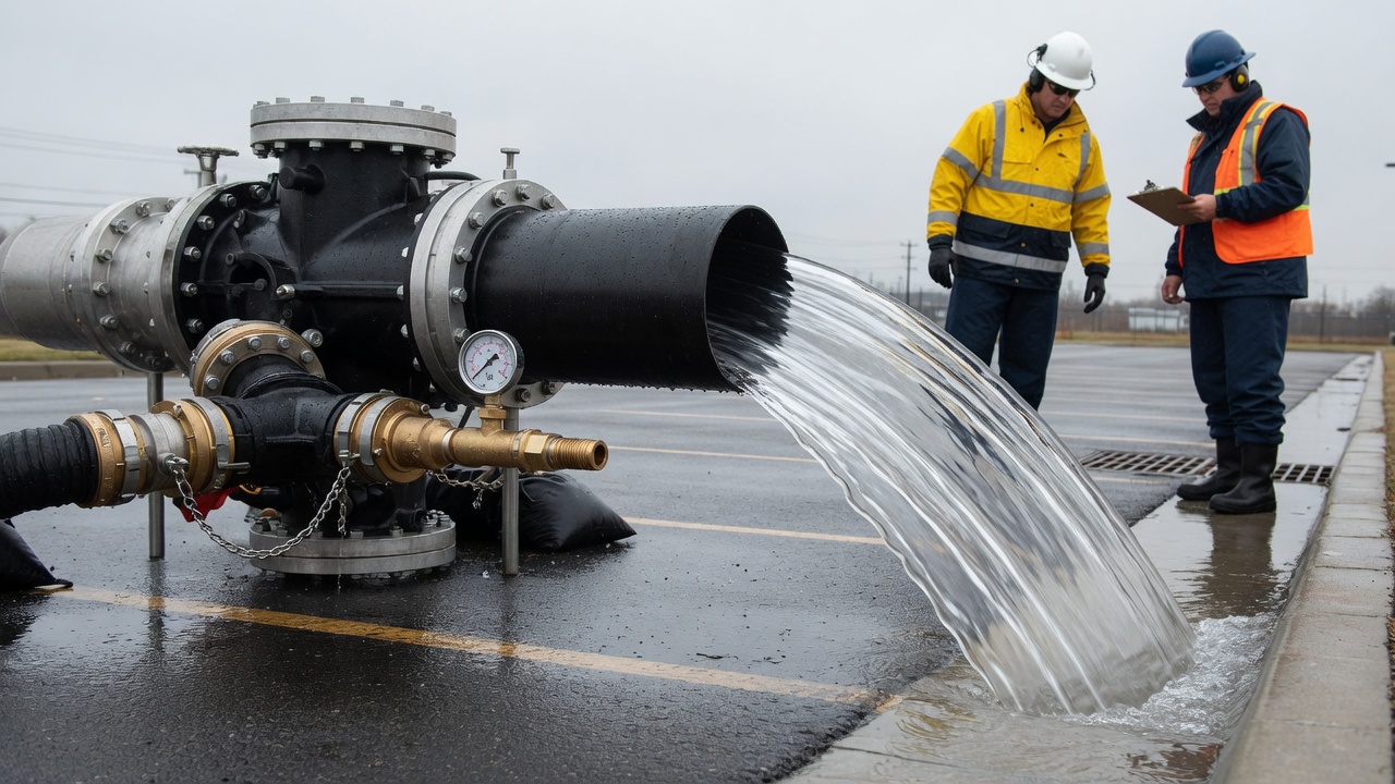 Hose Monster diffuser setup controlling hydrant discharge during accurate flow testing