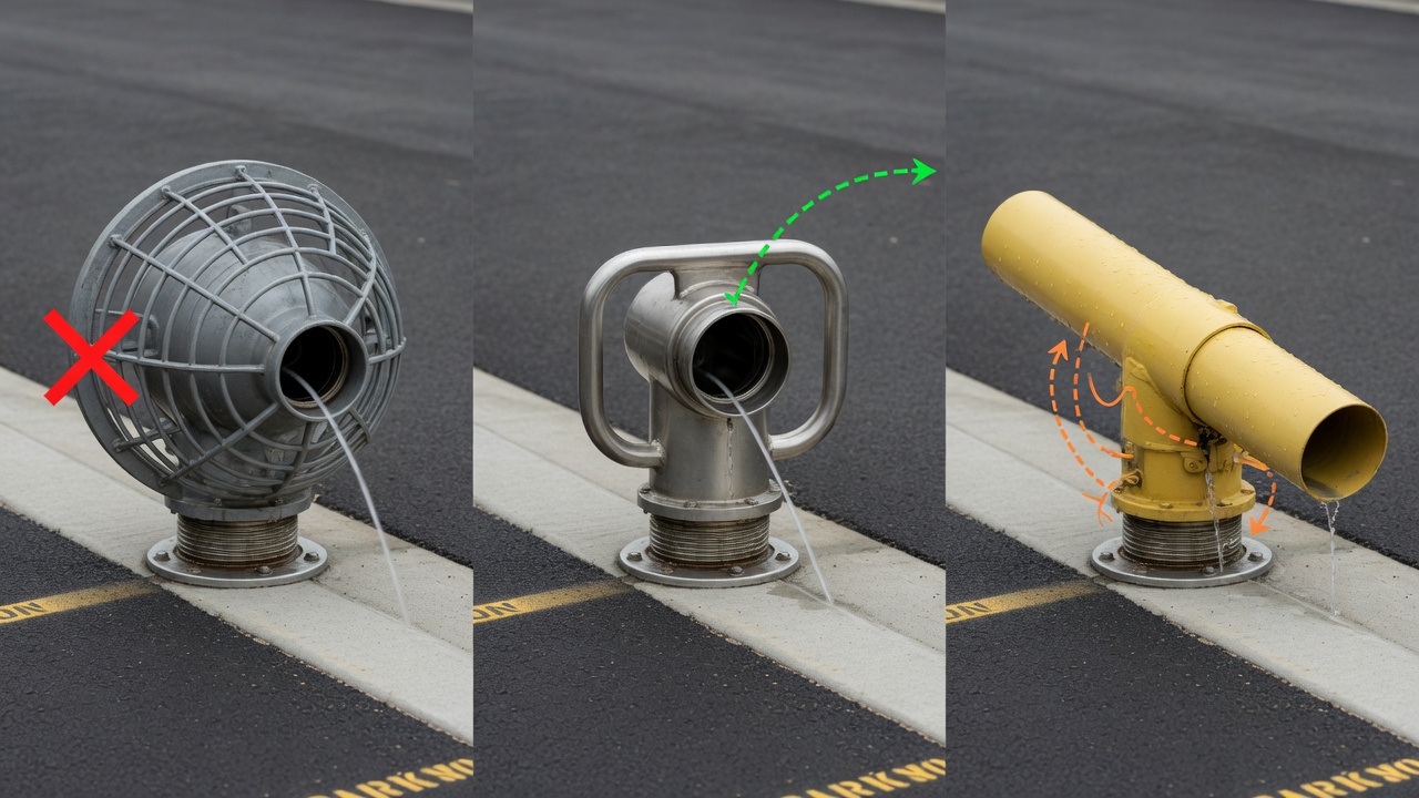 Three hydrant diffuser geometries on a 2.5-inch outlet showing pitot access for NFPA 291 flow testing