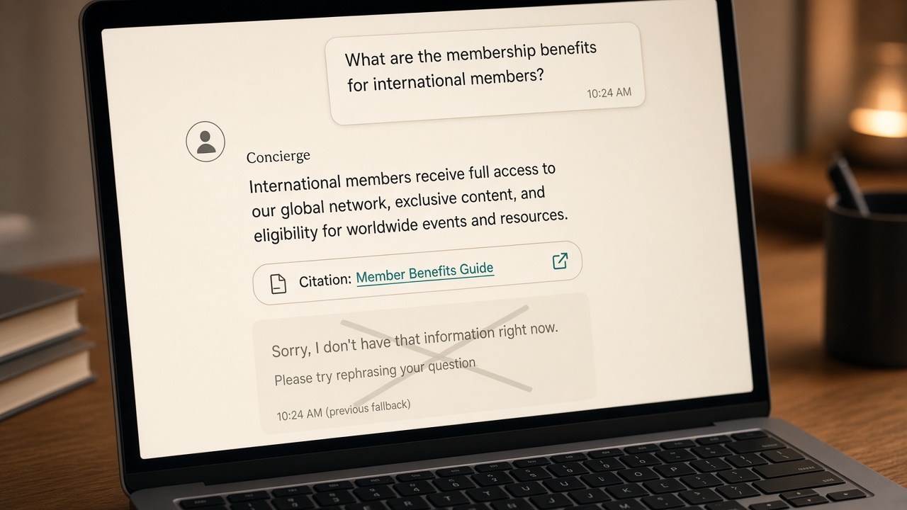 Concierge citing a published article so an AI assistant analytics gap can close