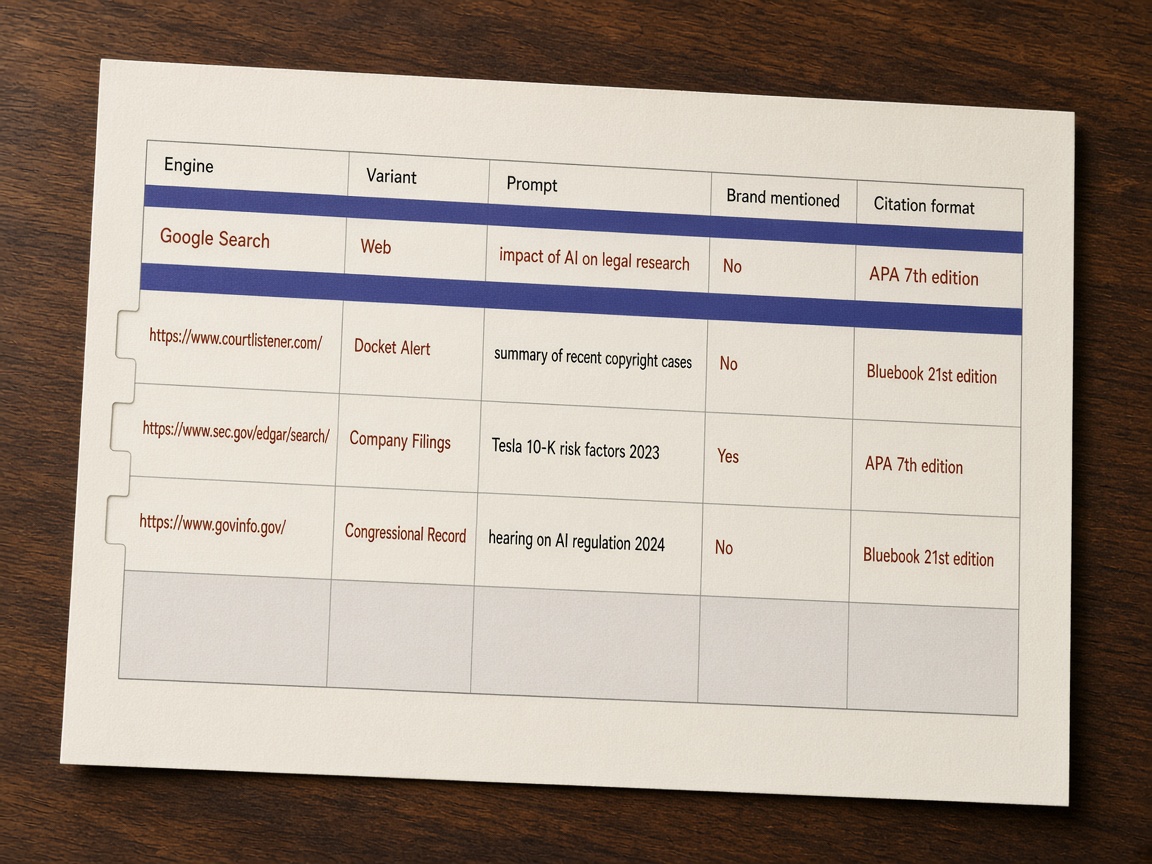 AI citation log template fields showing a parent observation row and indented child URL rows