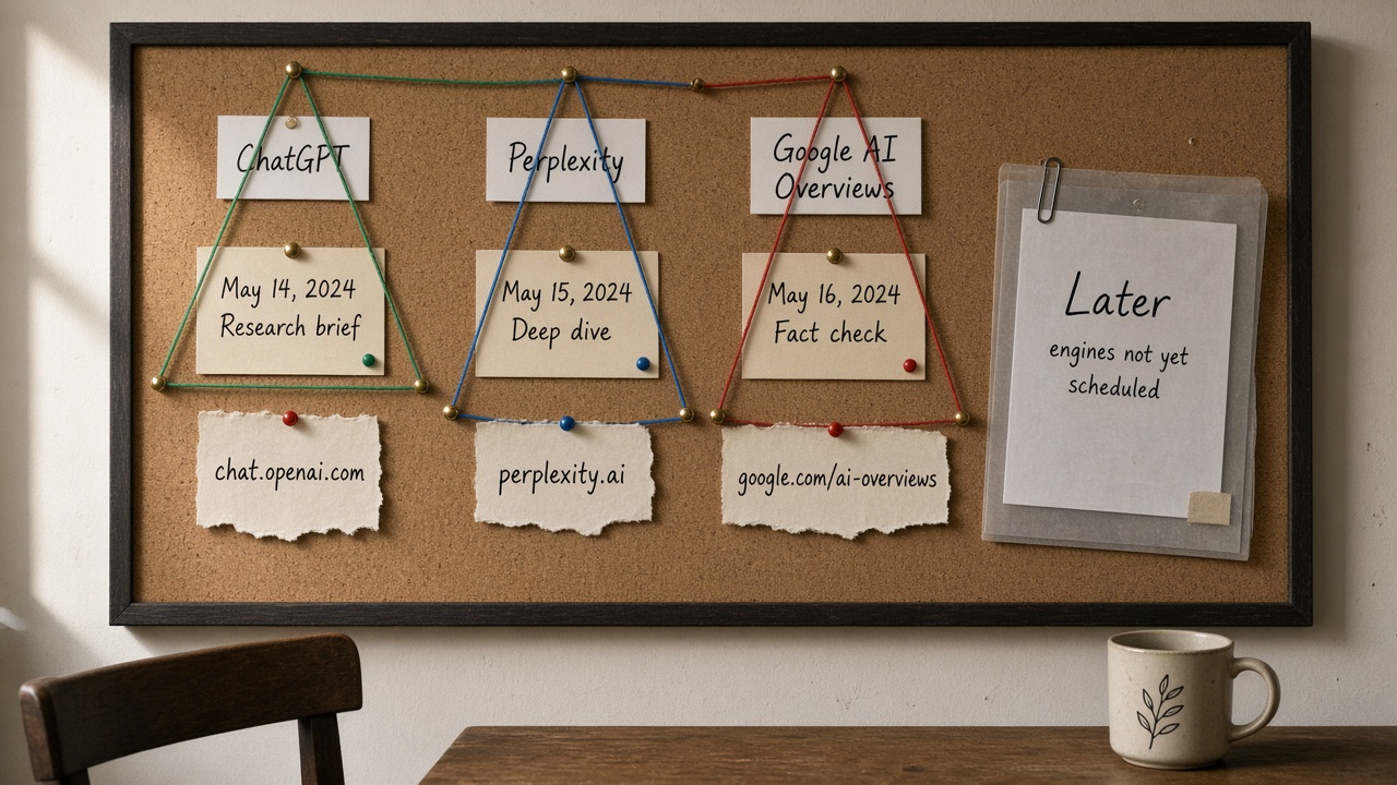 AI citation tracking board logging ChatGPT, Perplexity, and Google AI Overviews first