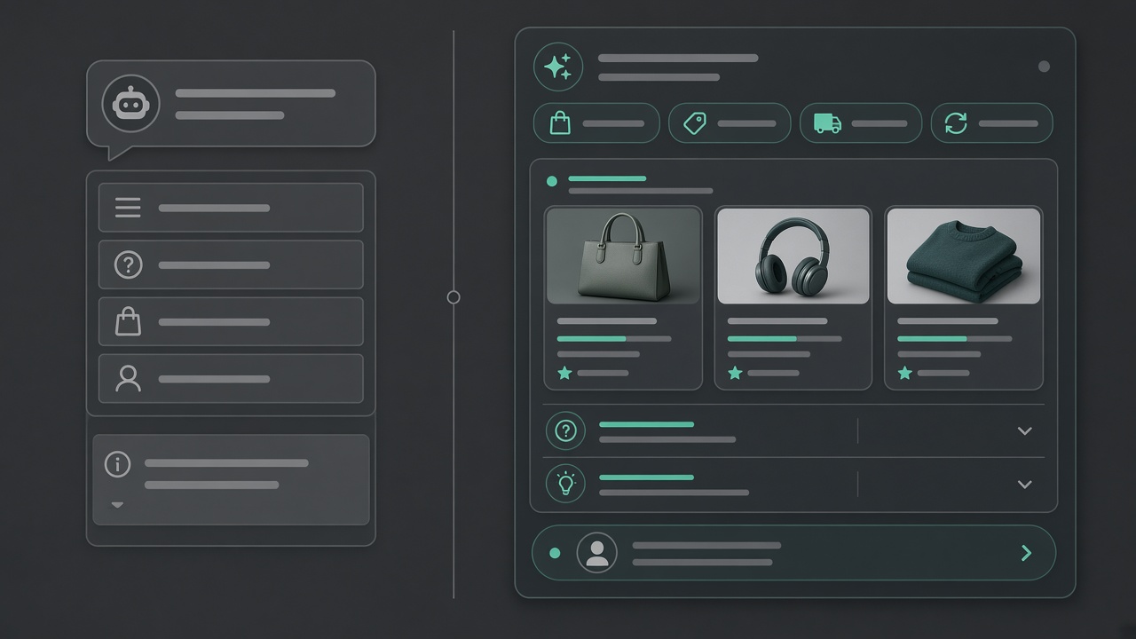 AI concierge vs website chatbot comparison showing intent tags and product cards versus canned replies