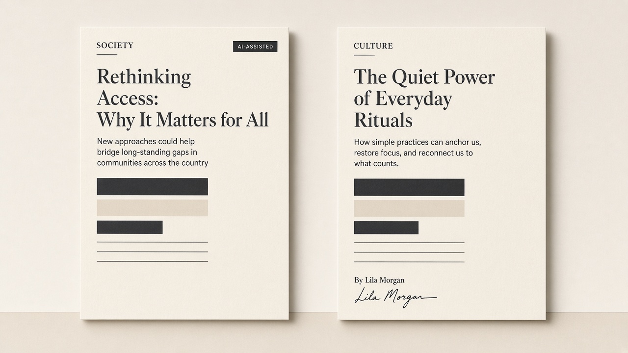 Two published articles, one with a visible AI label and one signed by a human editor without a label