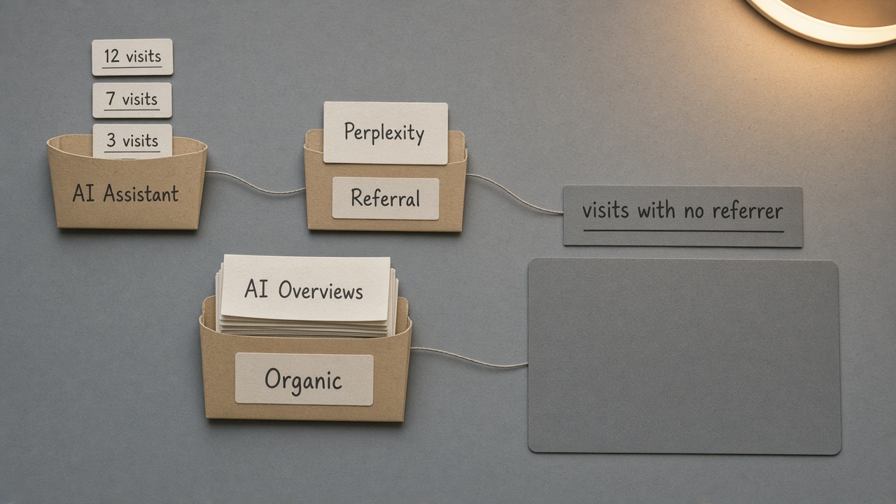 Measuring AI referral traffic when most visits have no referrer, with known channels and a gray gap