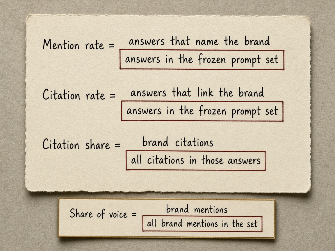 How to calculate AI visibility metrics: mention rate, citation rate, citation share, and share of voice
