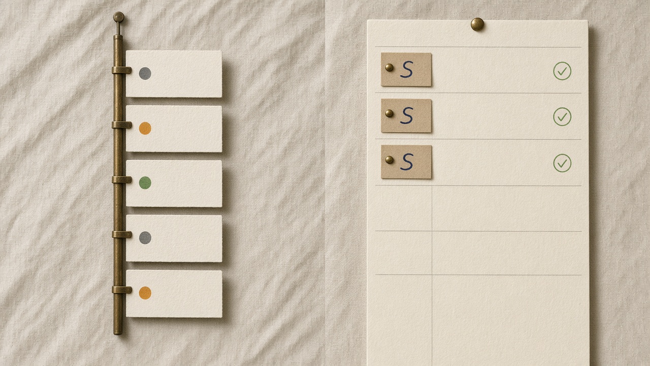Brief queue recording readiness beside an editorial calendar recording only owned commitments