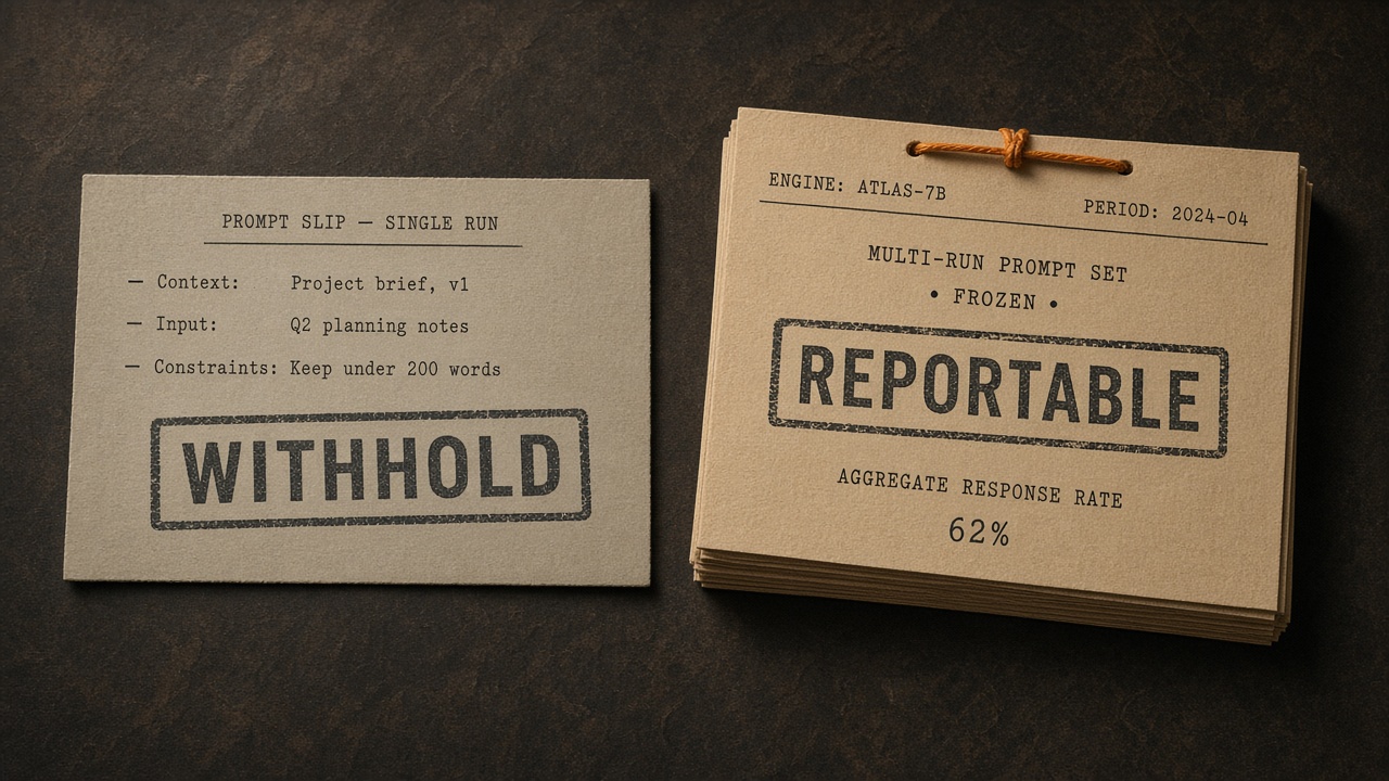 Withheld thin sample next to a reportable citation share of voice card