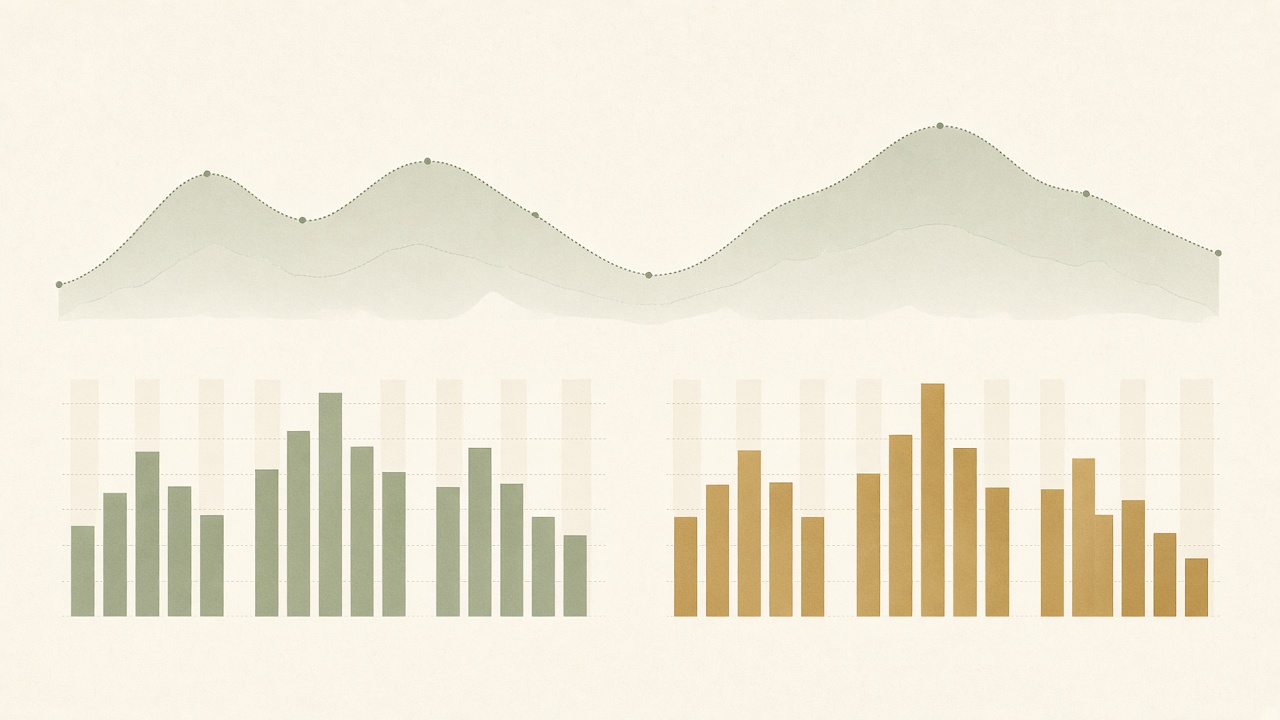 Content decay audit chart comparing three months with the same months a year earlier