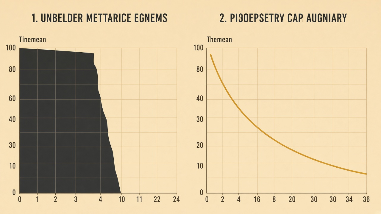Content decay shown as a slow traffic slide beside an overnight cliff