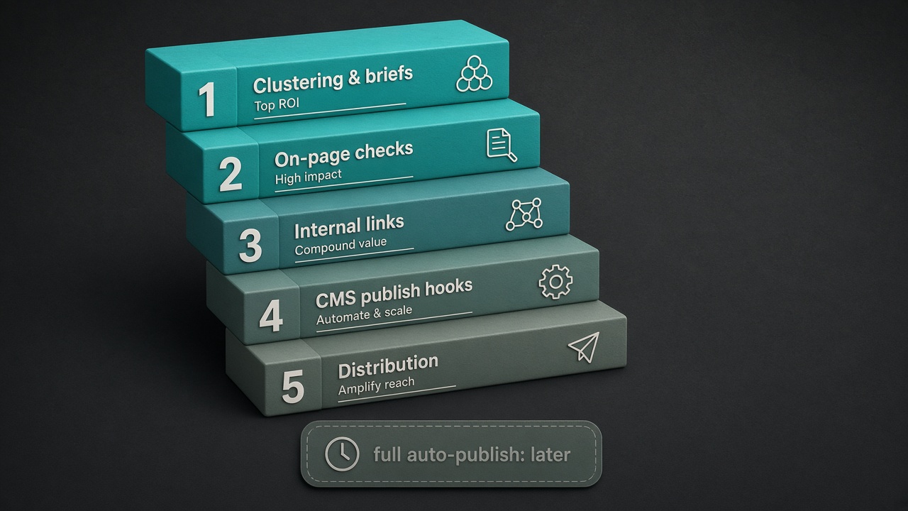 Priority order for content marketing automation from briefs and on-page checks to distribution