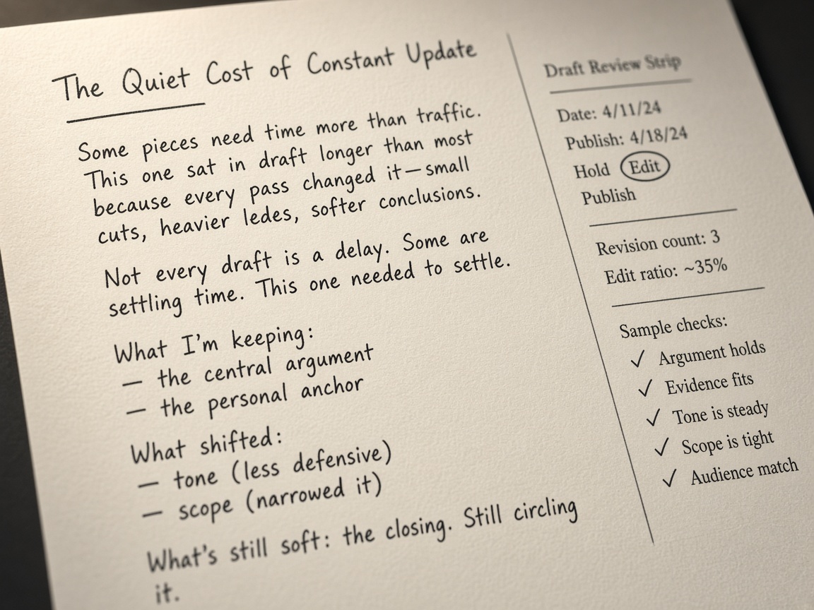 Content ops metrics review strip filled on one article draft without a dashboard