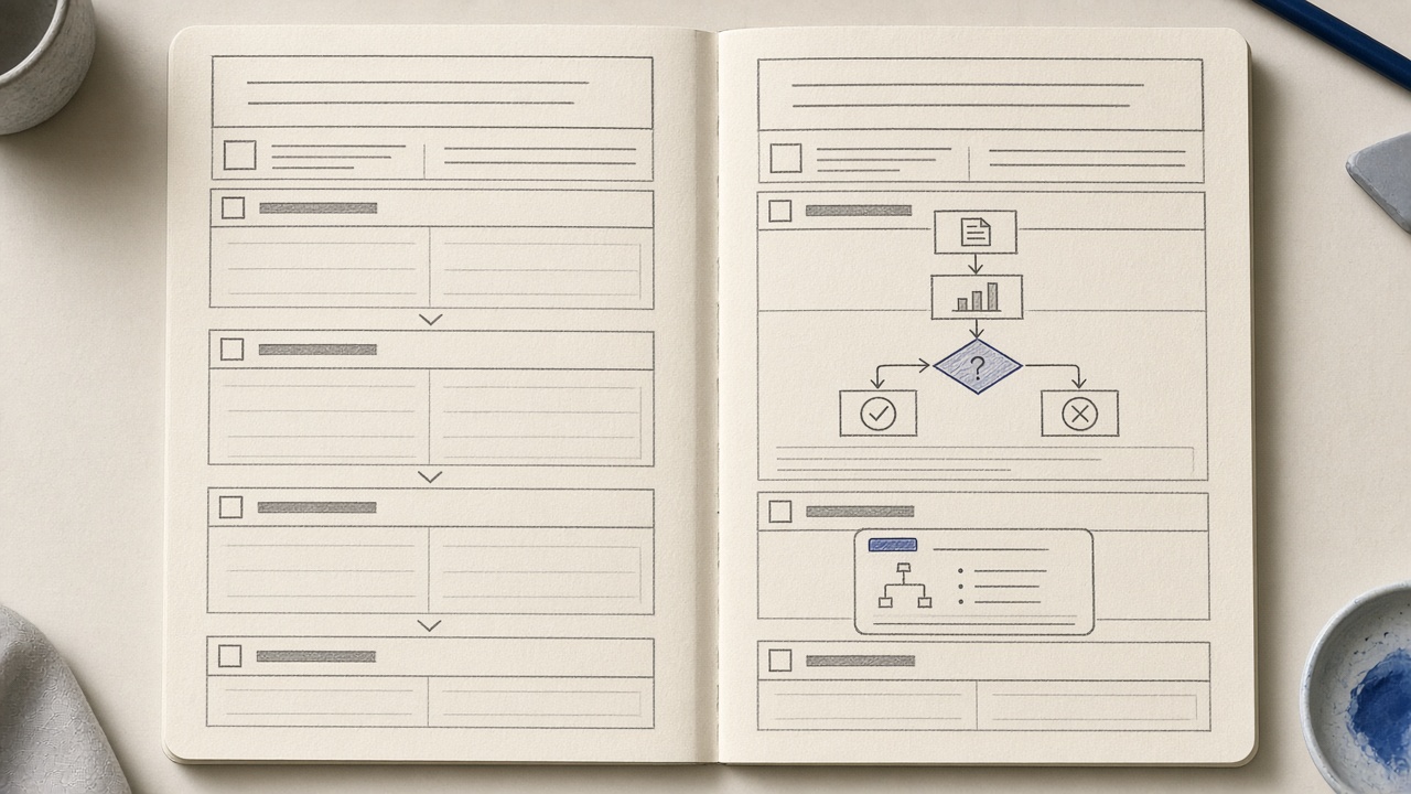 Originality check showing a generic AI outline beside a page with a worked example