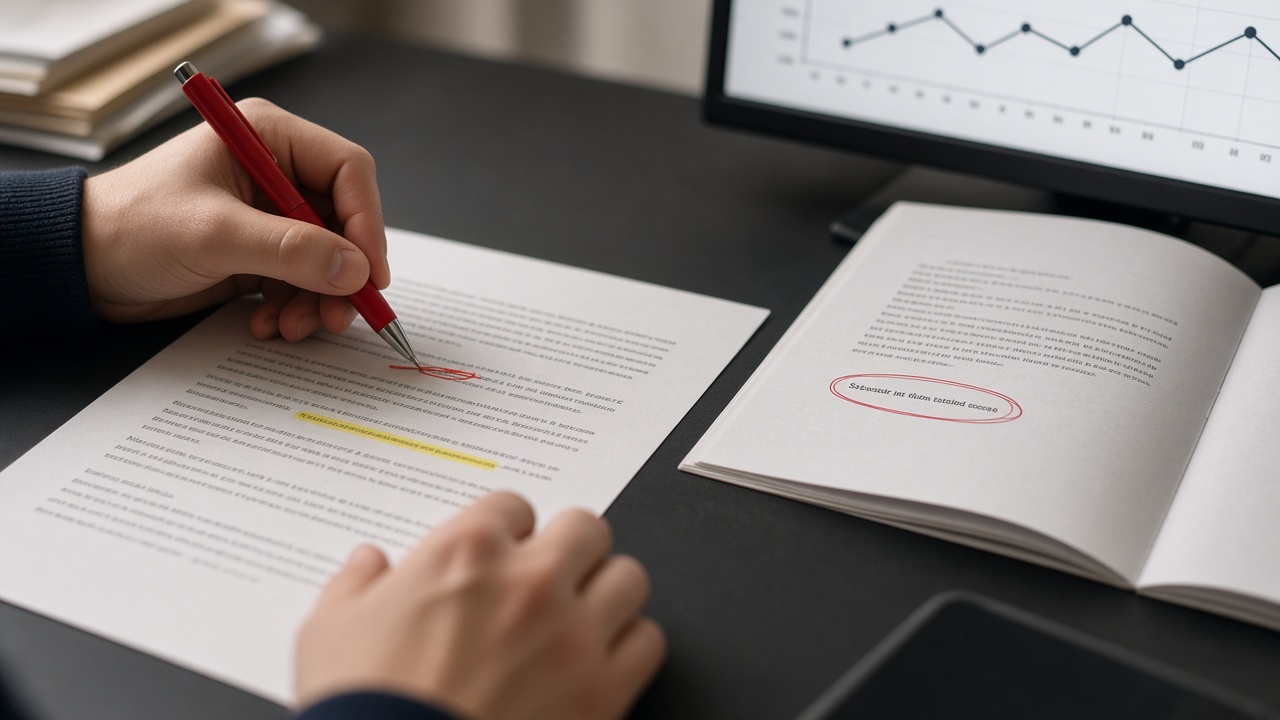 Fact-check workflow comparing an AI SEO draft statistic to a primary source