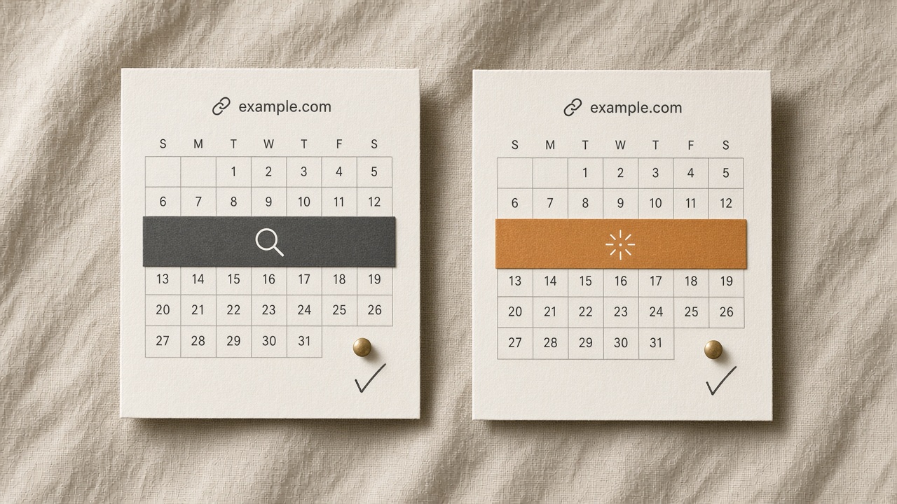 Content refresh calendar comparing a wide Google window with a tighter AI citation window