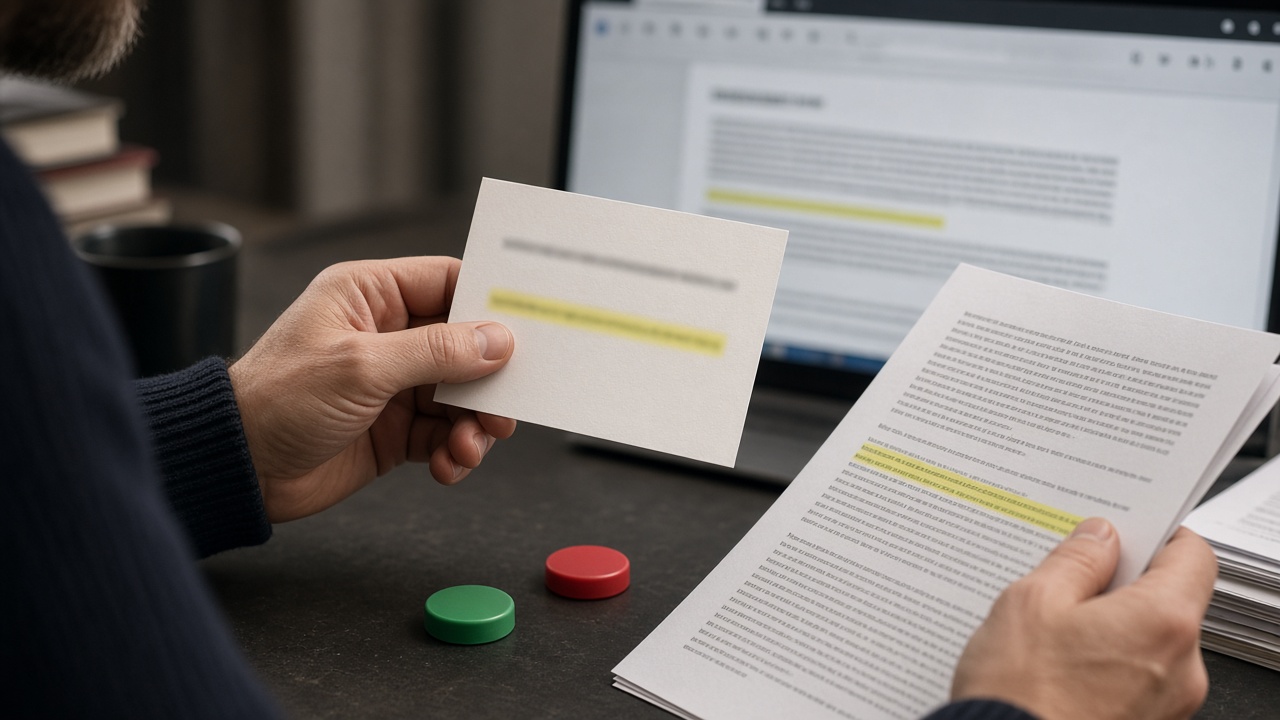 Editor checking that a citation exists and that a marked passage supports the AI SEO draft sentence