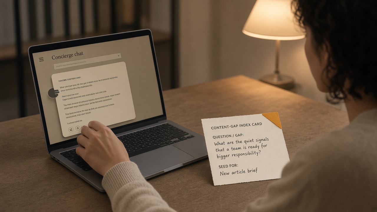Flows Concierge handing an unmatched question to a human and logging a content gap