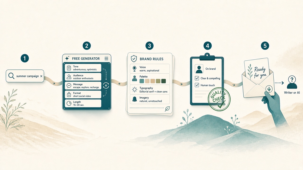Five-step free SEO content brief generator workflow from keyword to writer handoff