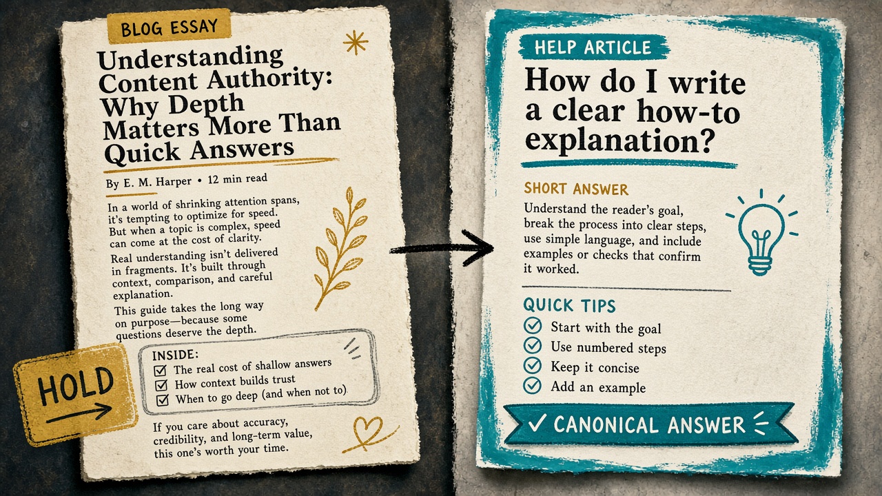 Help center SEO canonical choice between a competing blog post and a help article held as the URL