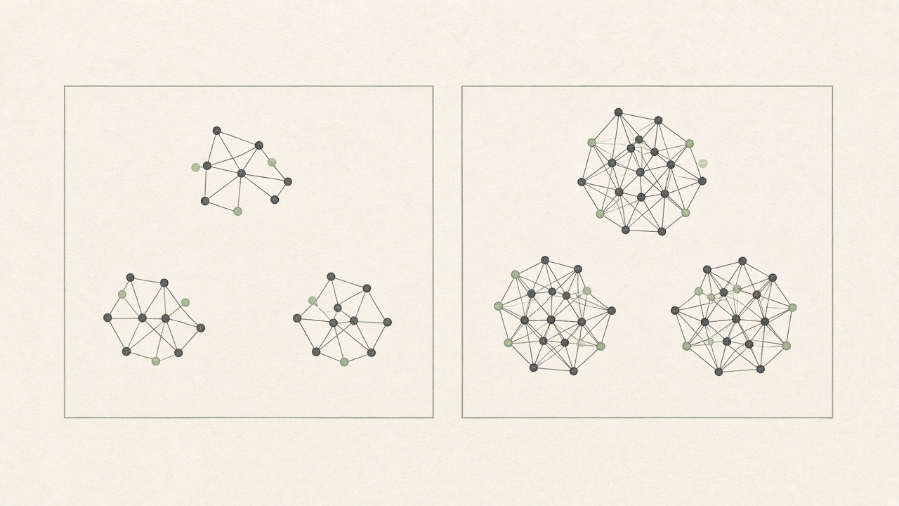 New site topic clusters compared with an established site deepening the same SEO article clusters