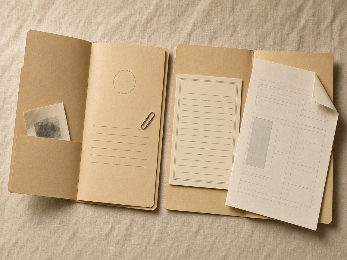 Two folders separating a thin brief from a page that missed its rank contract