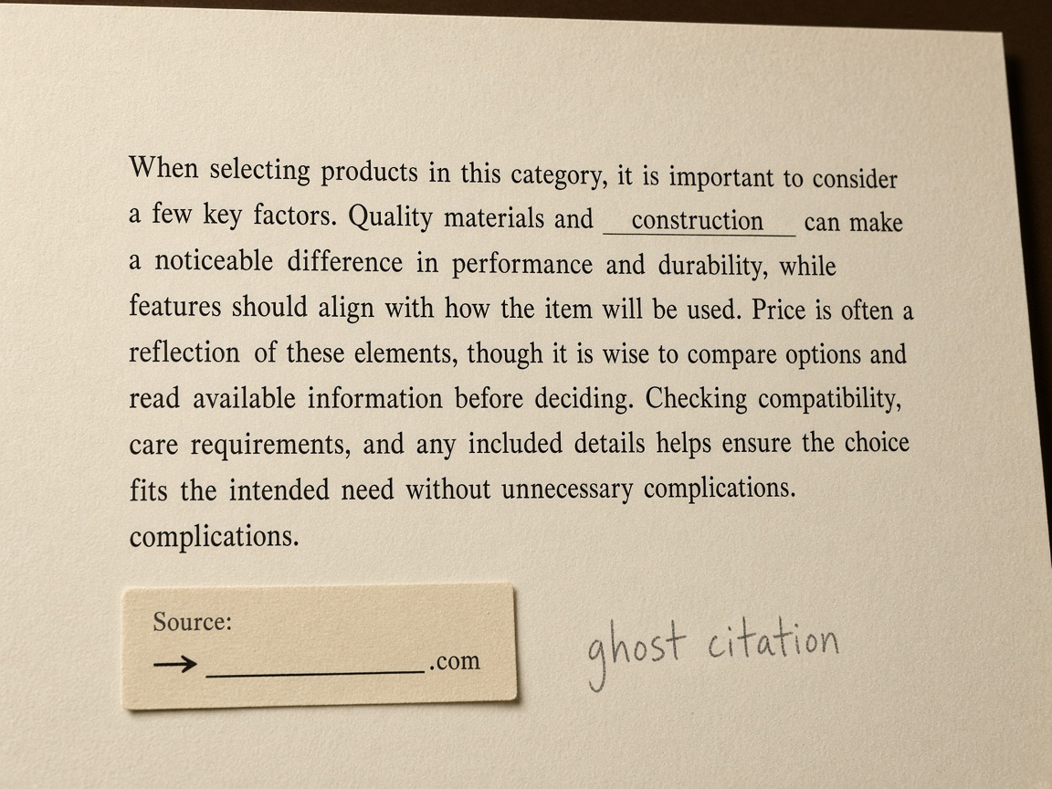 Ghost citation: ChatGPT answer that never names the brand while a source chip points at the brand domain
