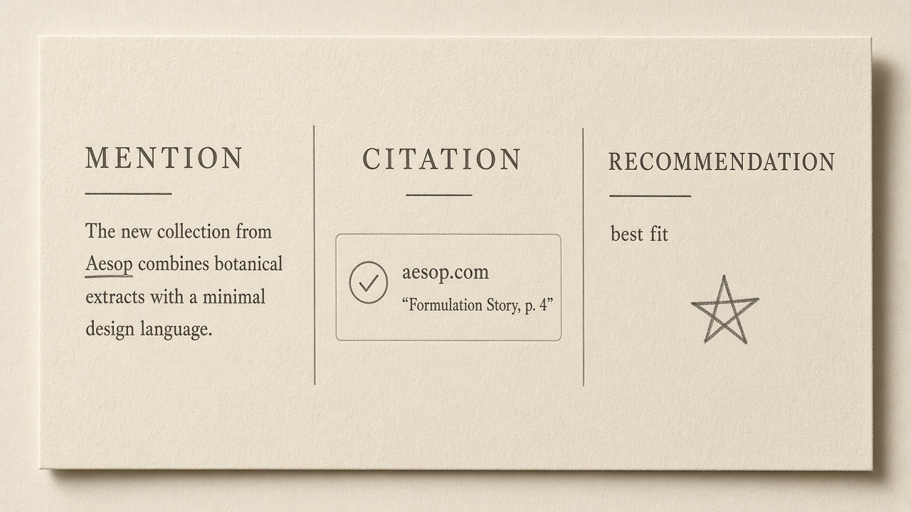 ChatGPT brand mention audit card splitting mention, citation, and recommendation into three checks