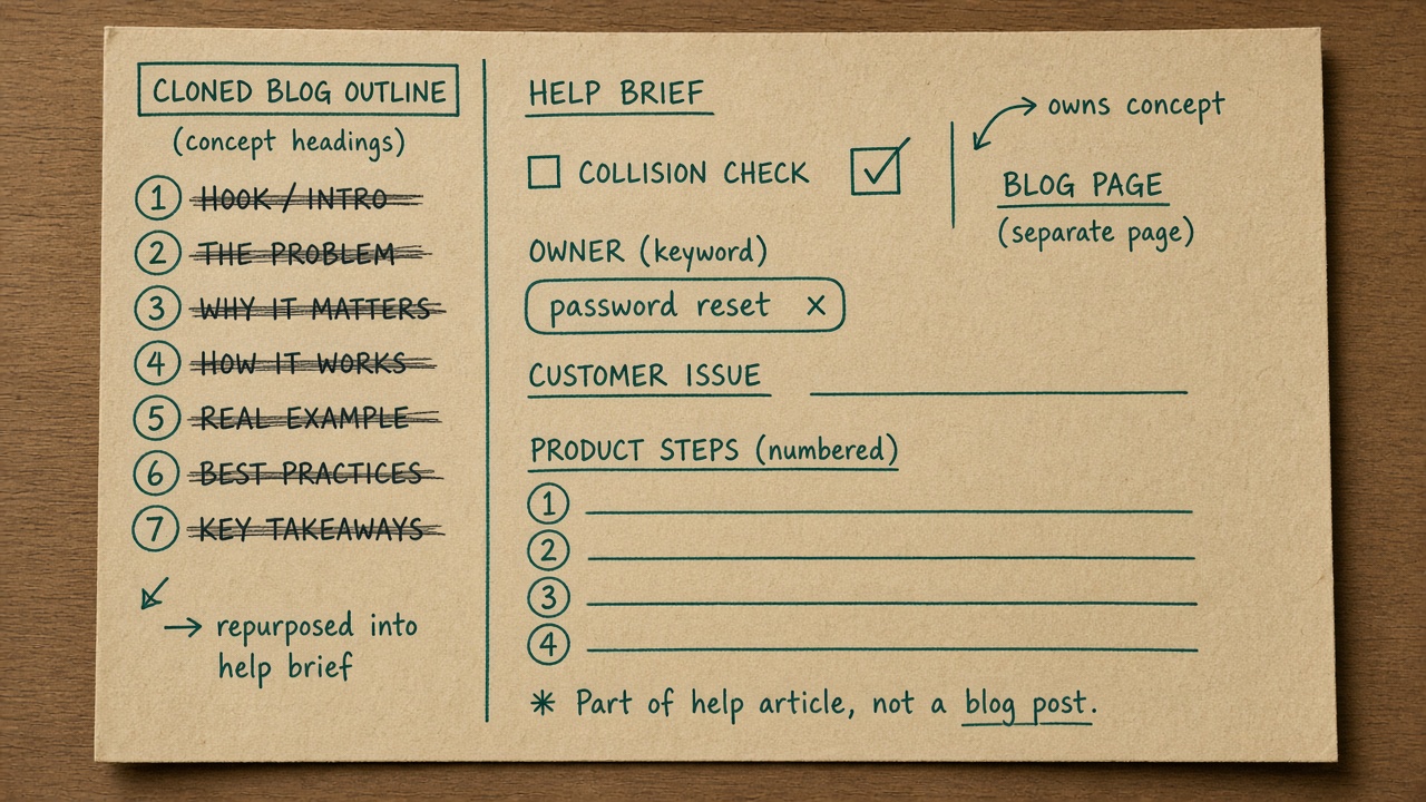 Help article brief transformed from a cloned blog outline into a short task contract