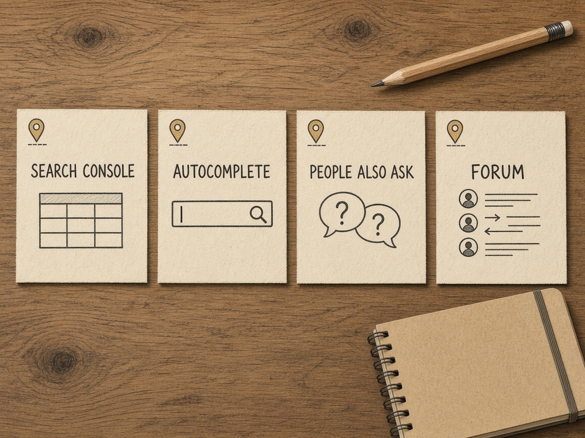 Four free sources used to find long-tail keywords without a paid stack