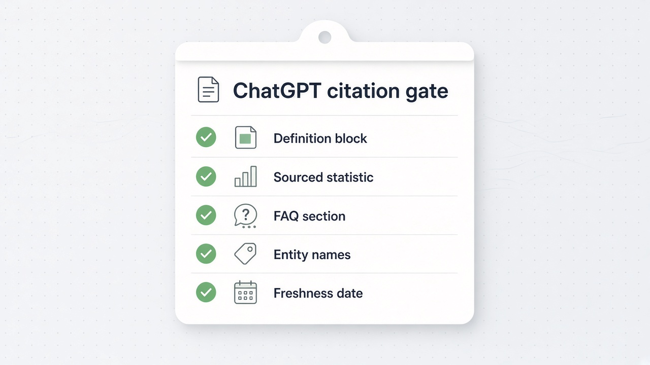 ChatGPT visibility checklist UI with citation gate items checked off
