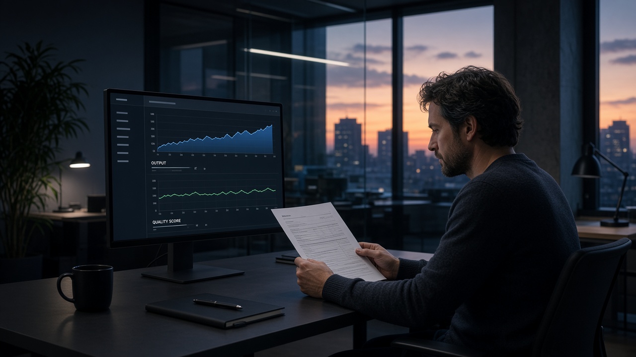 Dashboard tracking quality scores while teams scale content marketing output