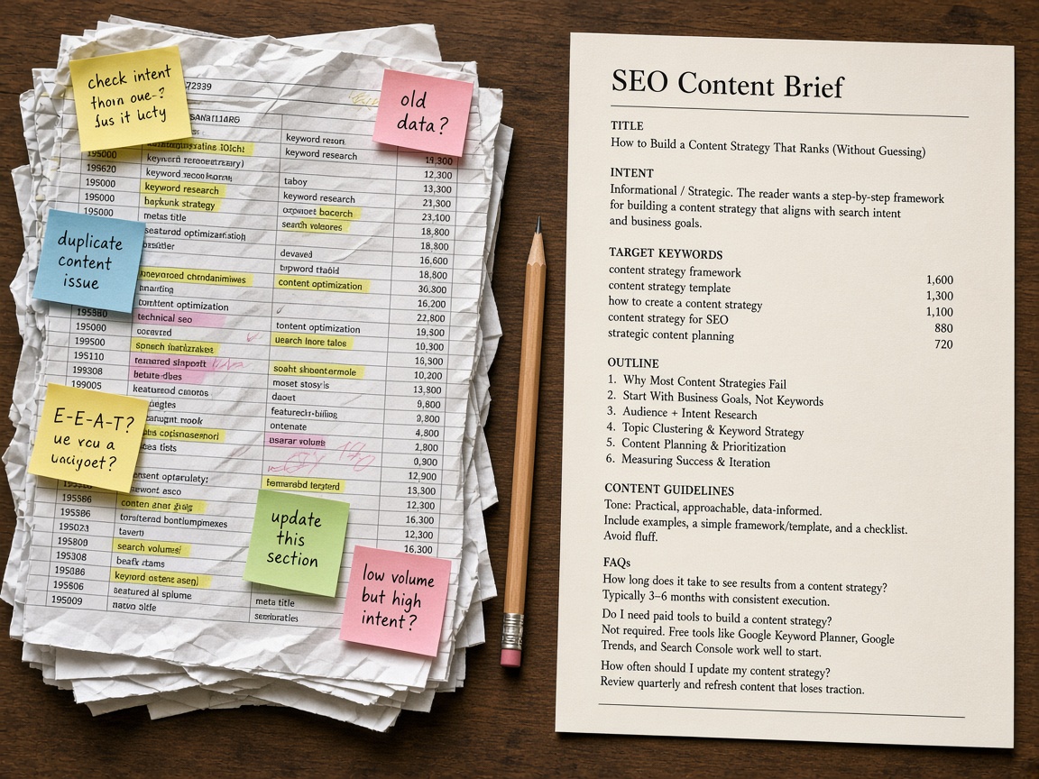 Keyword cluster spreadsheet versus structured SEO content brief