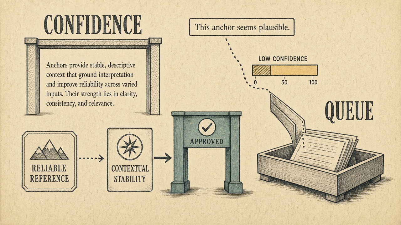 Anchor confidence gates sending an unexplained internal linking tool suggestion to a reject queue