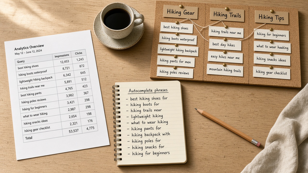 Finding and clustering long-tail keywords with an export, notes, and a simple board