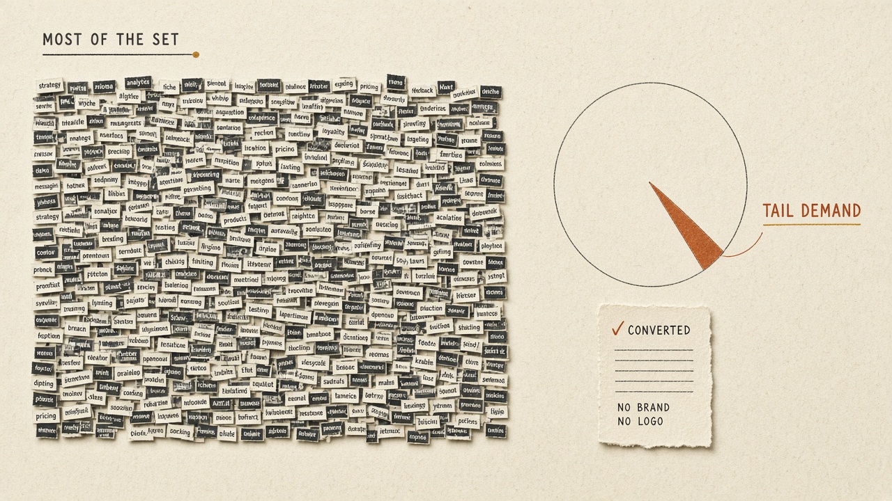 Long-tail keywords make up most of the set but a thin slice of search demand