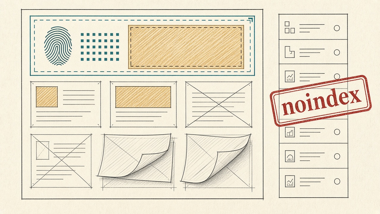 SEO content brief template with unique data above the fold and sparse rows marked noindex