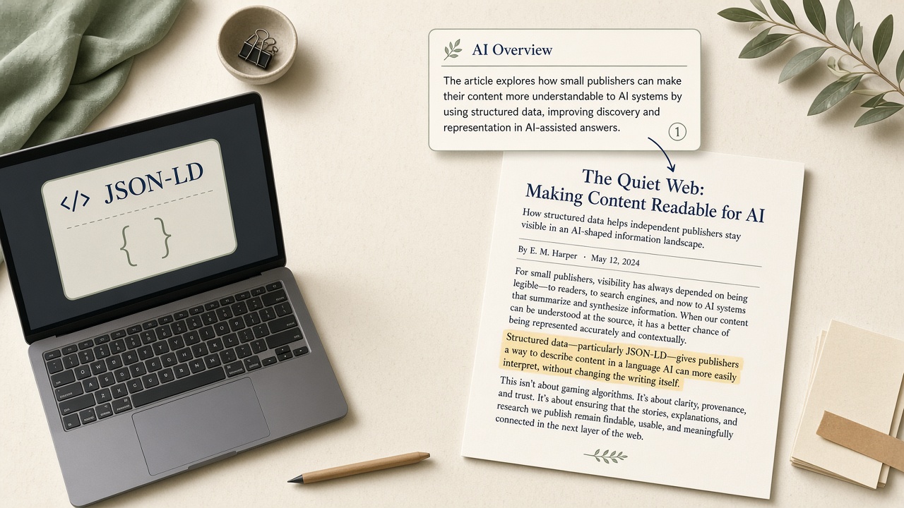 Schema markup script compared with an AI Overview citation landing on a visible paragraph