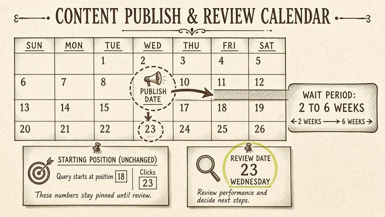 Two-to-six-week wait after a Search Console query refresh before review