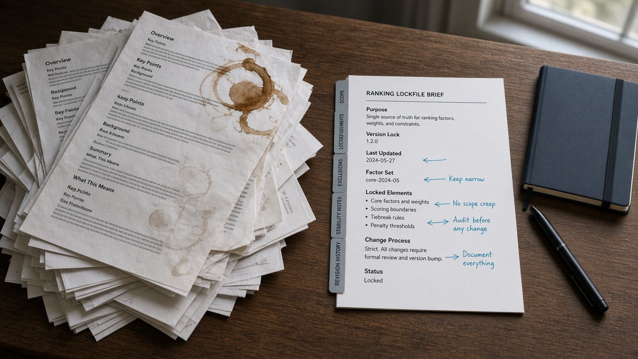 Unconstrained autoblogging pages versus an SEO content brief lockfile before a blank draft