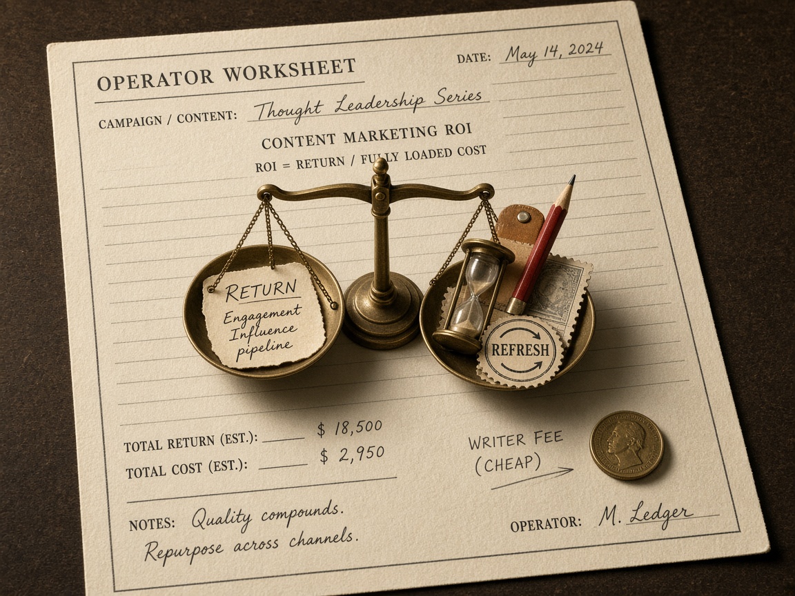 Content marketing ROI formula worksheet counting fully loaded SEO ROI costs beyond writer fees