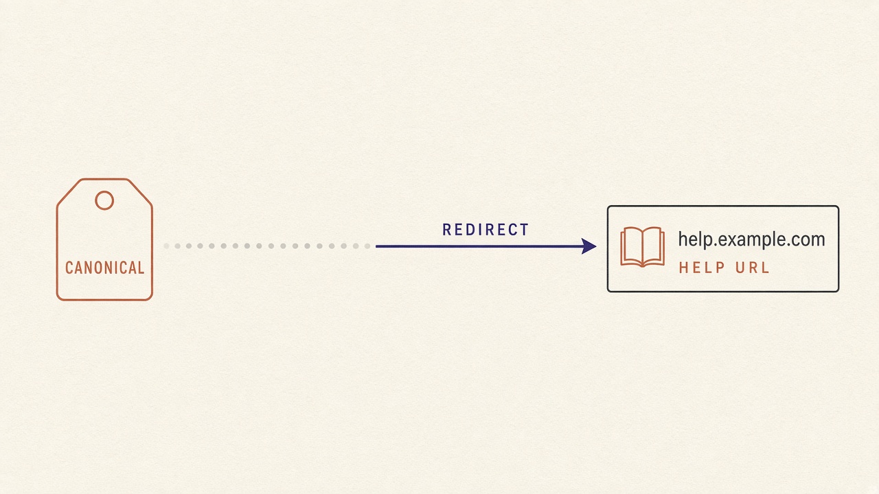 Canonical tag shown as a suggestion Google can ignore, beside a redirect to one help article