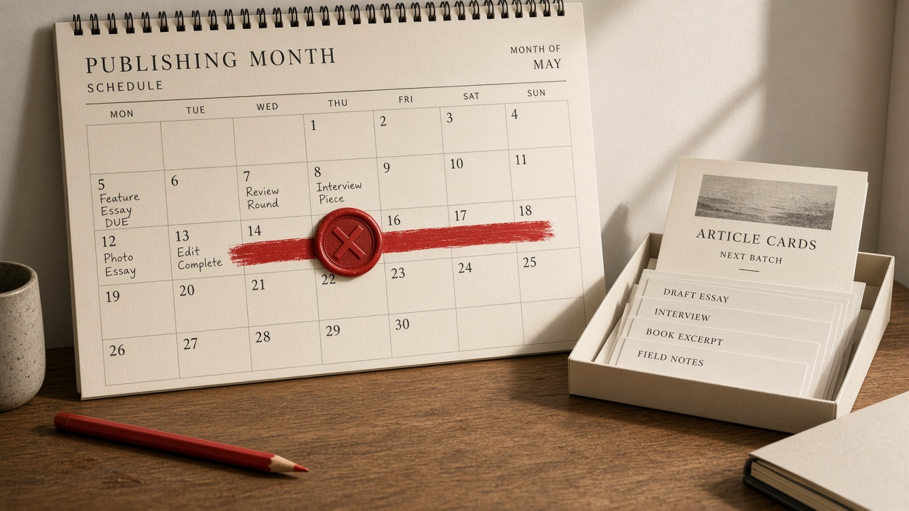 Publishing calendar paused at a quality floor with the next articles left unscheduled
