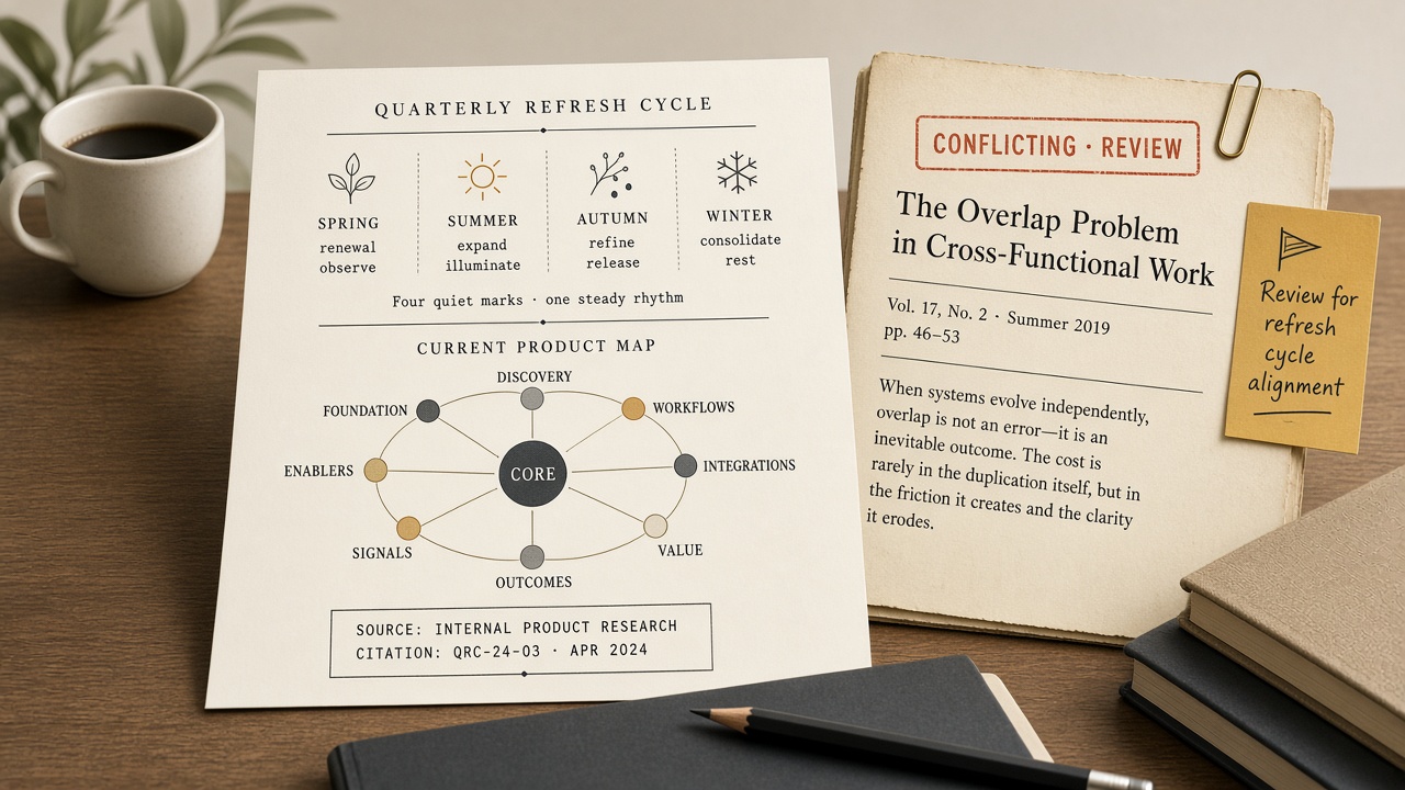 Quarterly refresh of the Flows product map, with an older article marked for review