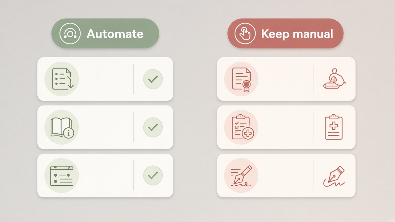 Decision matrix of autoblogging use cases: automate how-tos versus keep legal and medical manual