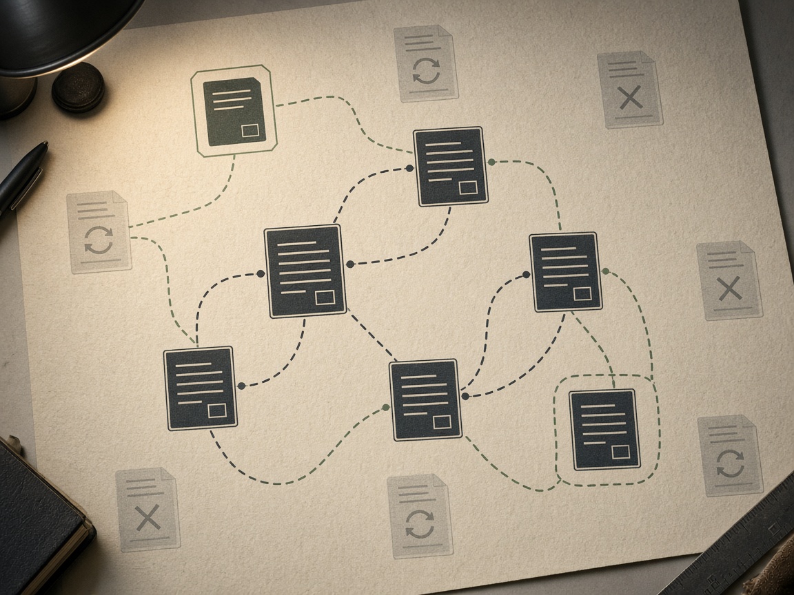 Autoblogging cluster map with one owner URL per query and pages marked for refresh or removal