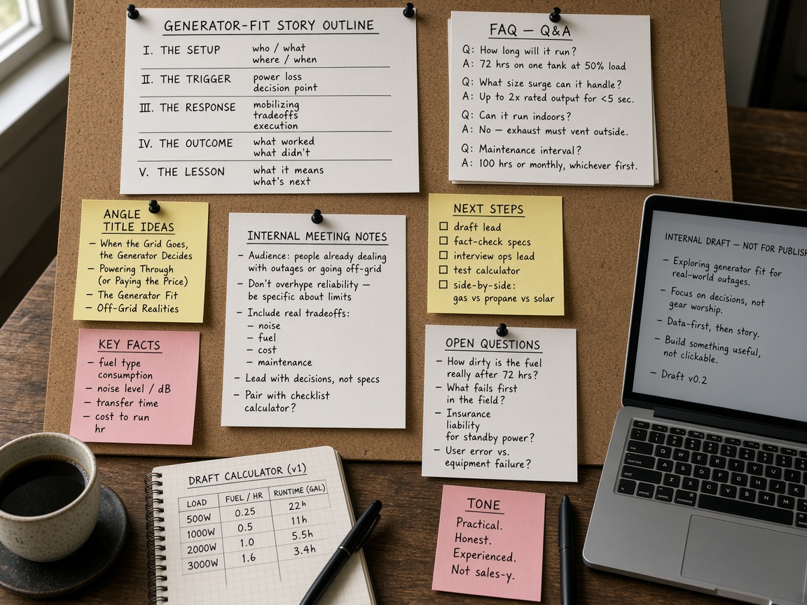 Workspace of outlines, FAQ drafts, and title variants where an AI content generator is enough