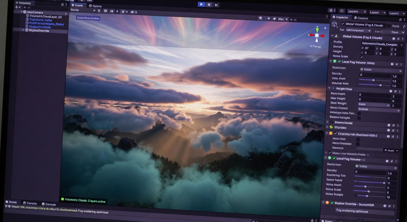 Unity URP editor volumetric clouds fog combined setup overrides