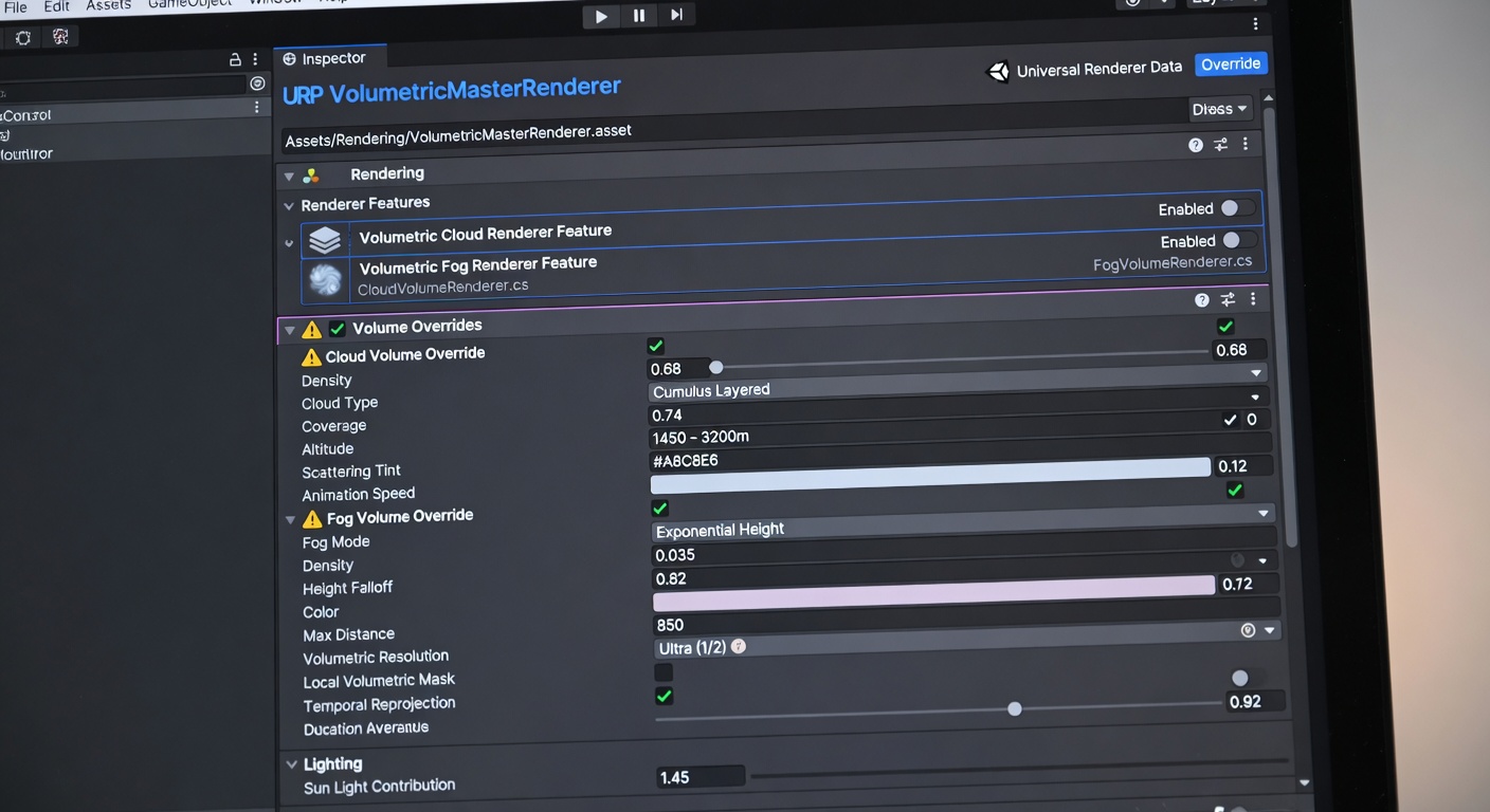 Unity URP renderer asset volumetric features configuration inspector