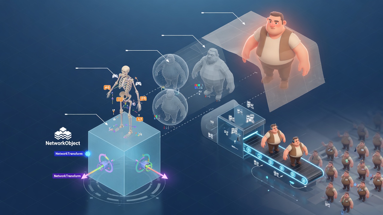 Fish-Net NetworkAnimator full character stack with LOD, pooling, child rigs, and URP skins