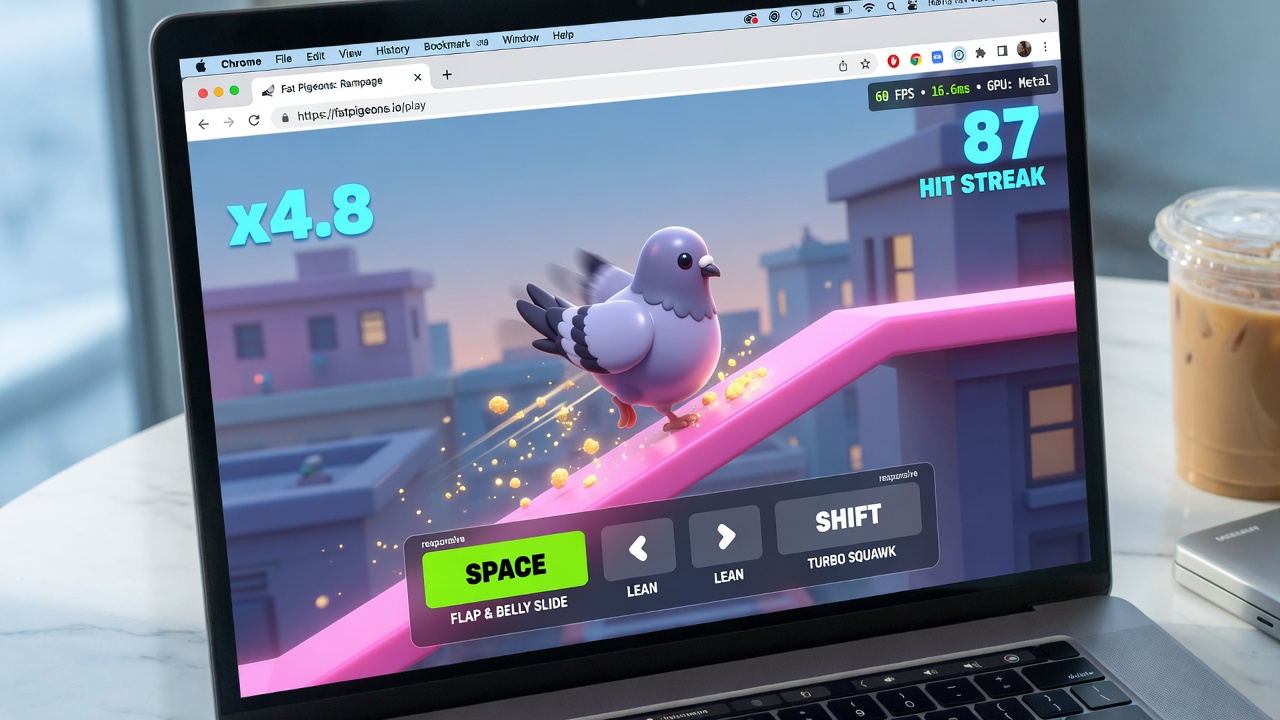 Modern browser running smooth fat game with clear graphics
